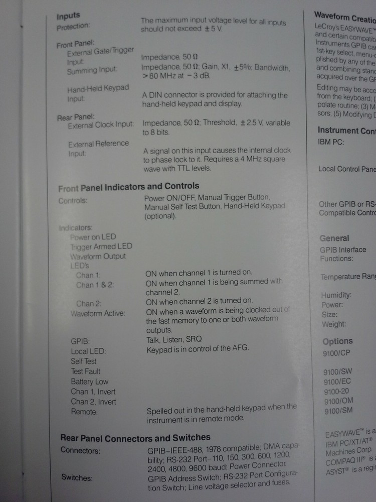 LeCROY 9112 Dual Arbitrary Function Generator TESTED! with 9100/CP Controller.