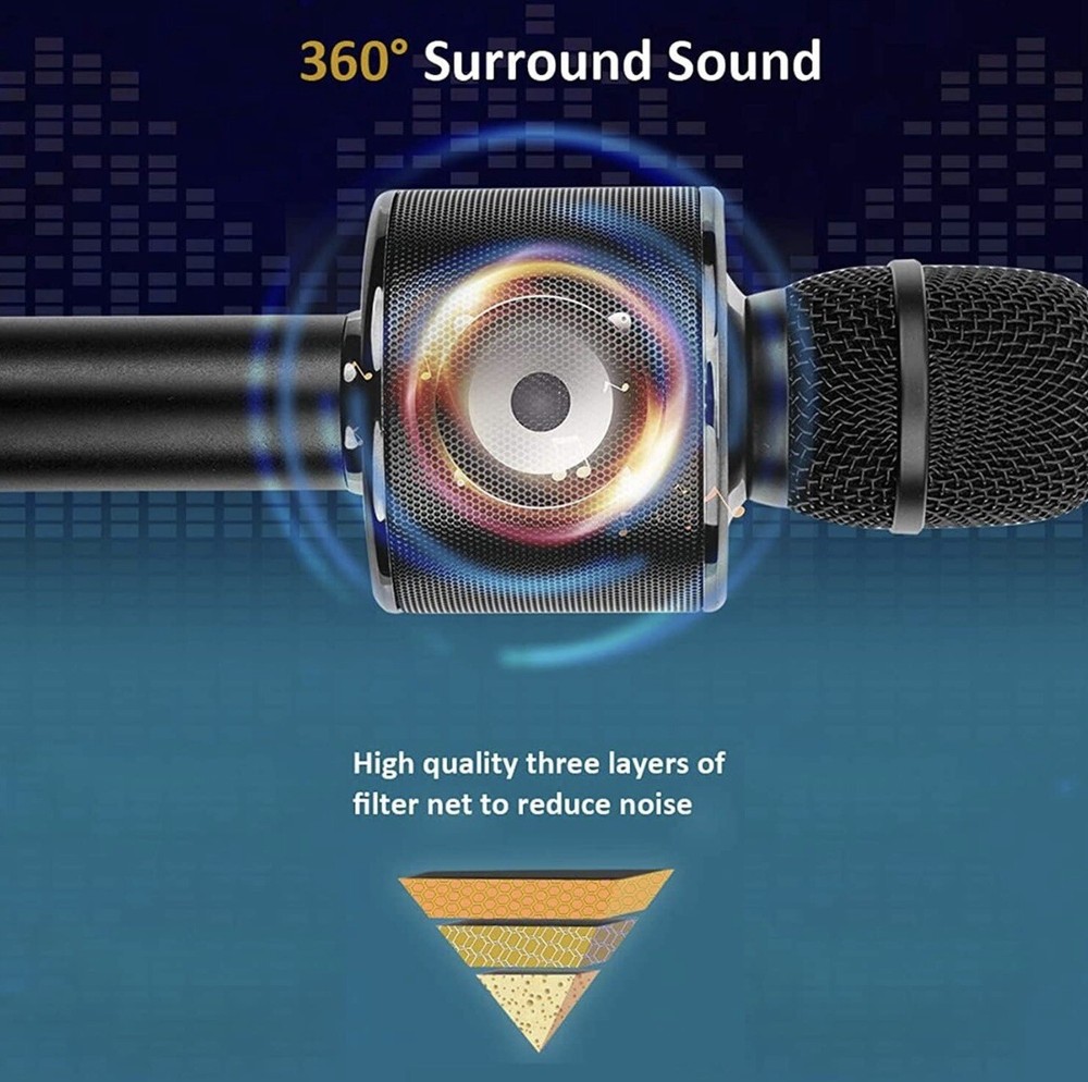 Bonaok Wireless Bluetooth Karaoke Microphone Portable Handheld Speaker Black