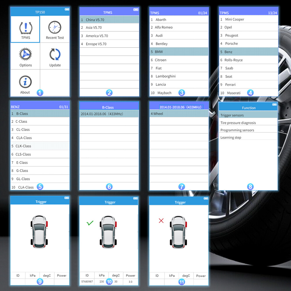 2024 XTOOL TP150 TPMS Programming Tool Tire Sensor Relearn Reset Actived Scanner