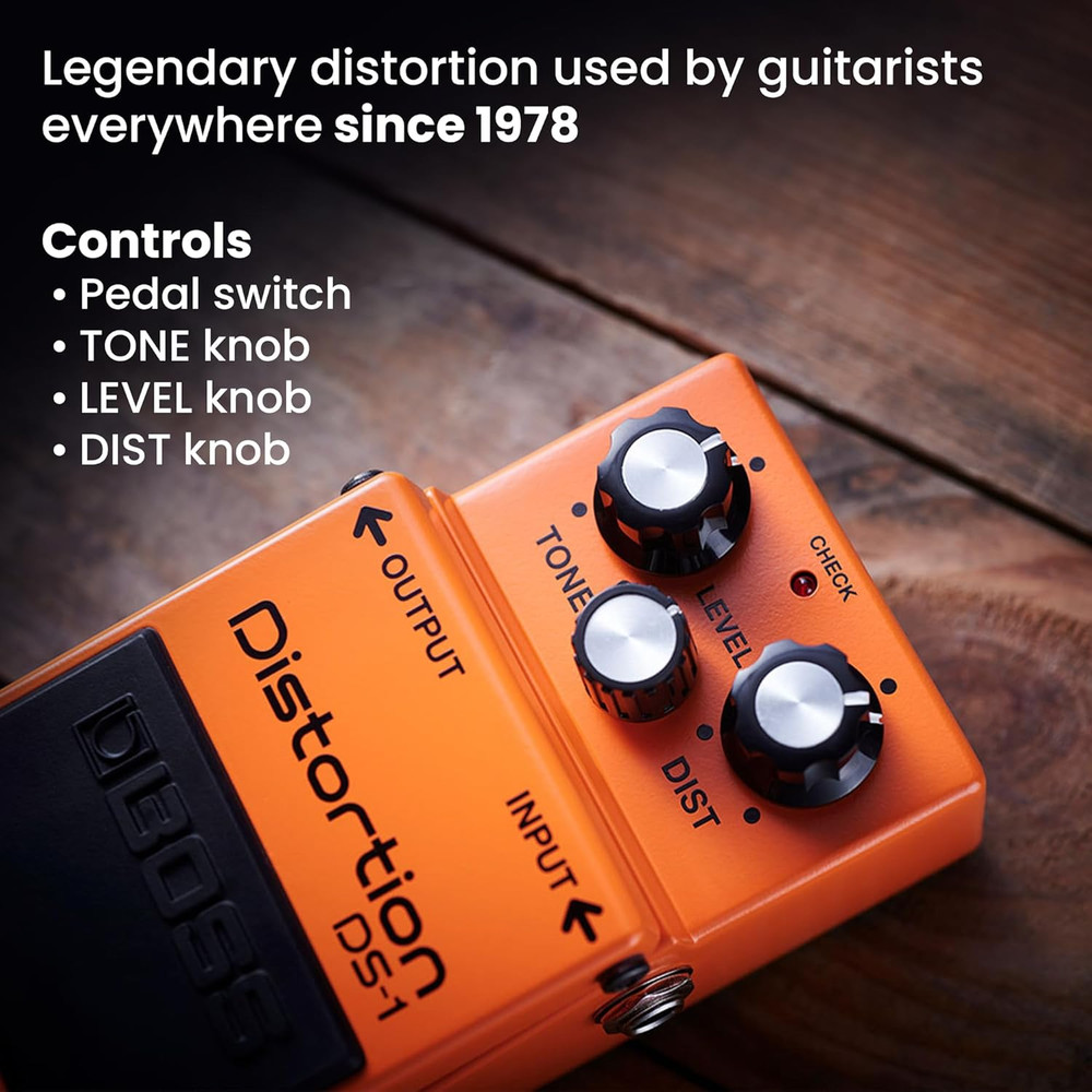 DS-1 Distortion Bundle with Gearlux Power Supply, Instrument Cable, Patch Cable,