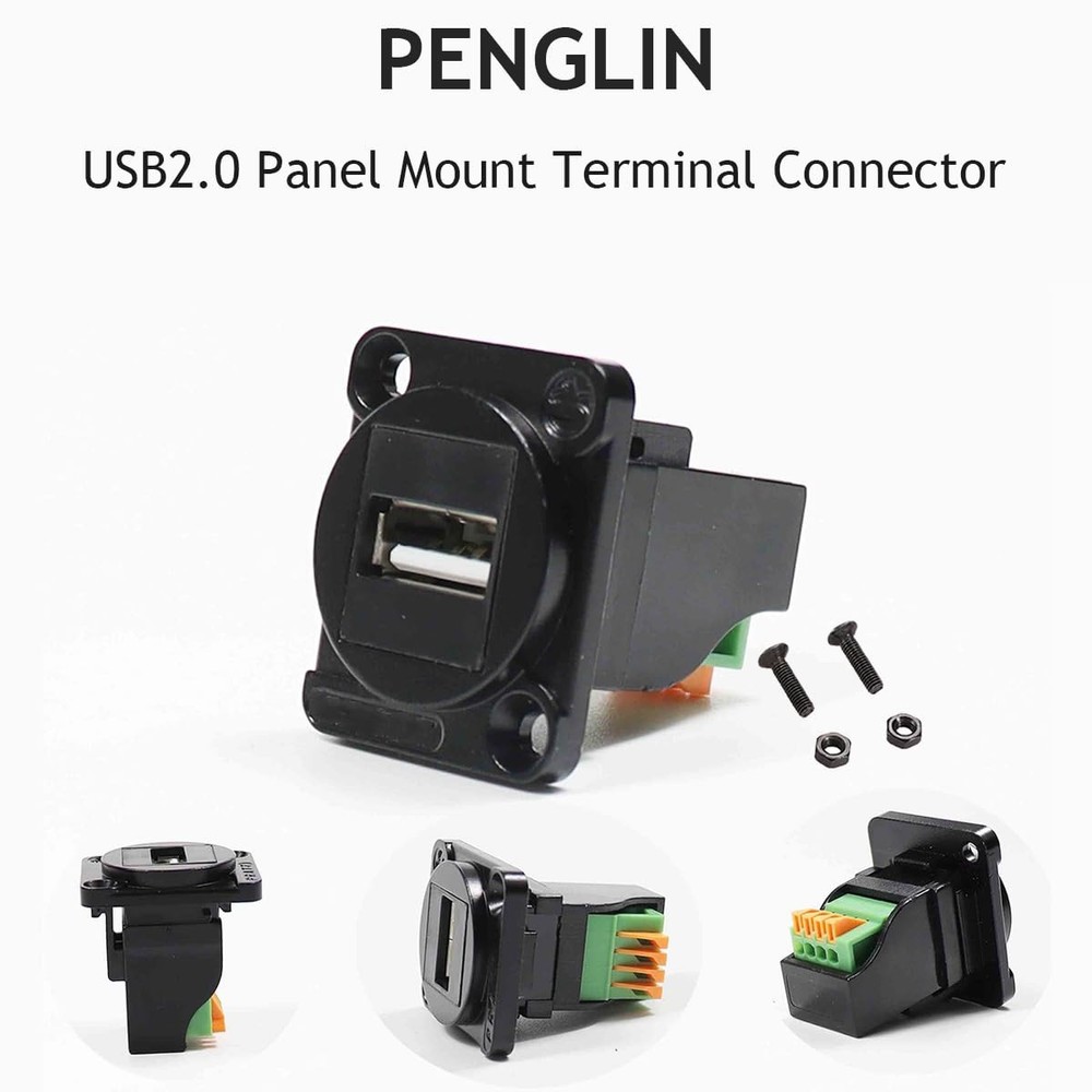 PENGLIN 2PCS USB2.0 Panel Mount Terminal Connector,USB 2.0 Type A Silver