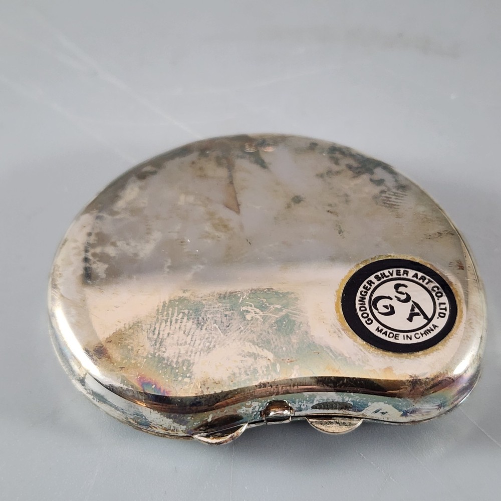 Godinger Silver Art Co Silverplate Kidney Shaped Compact Mirror 2" x 1.5"