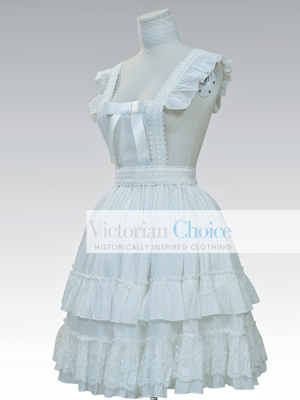 Victorian Vintage Sweet Lolita White Cotton Lace Maid Apron Skirt Bib Cosplay