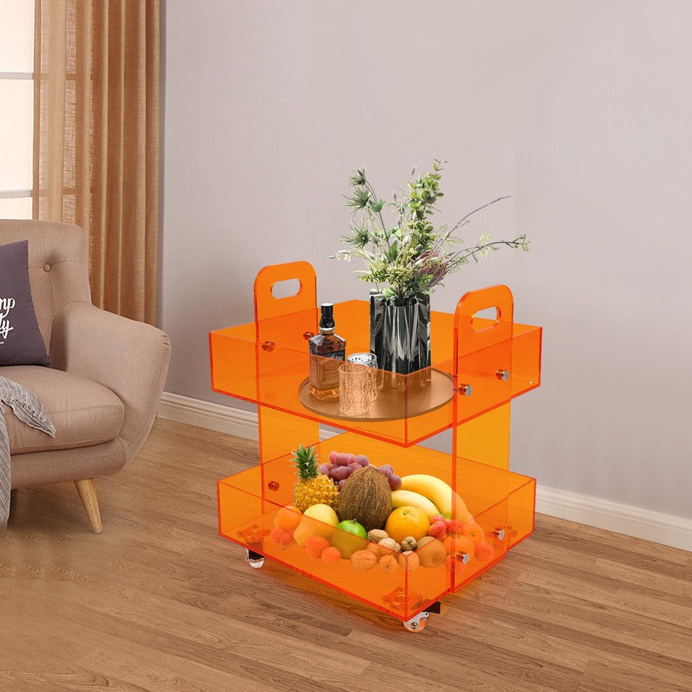 Orange Acrylic Side Table, Storage Rack with Wheels, Acrylic Bedside Table