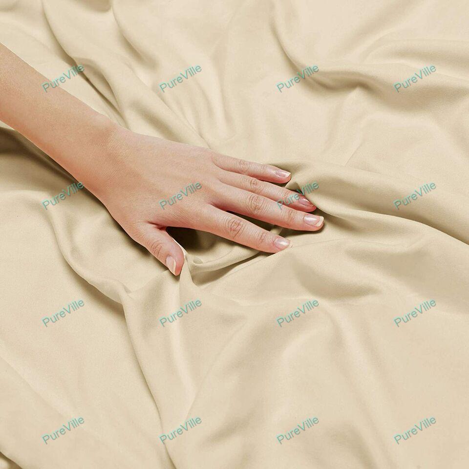 1800 Count Solid Color Deep Pocket Microfiber Bed Sheet With Pillow Cover Beige