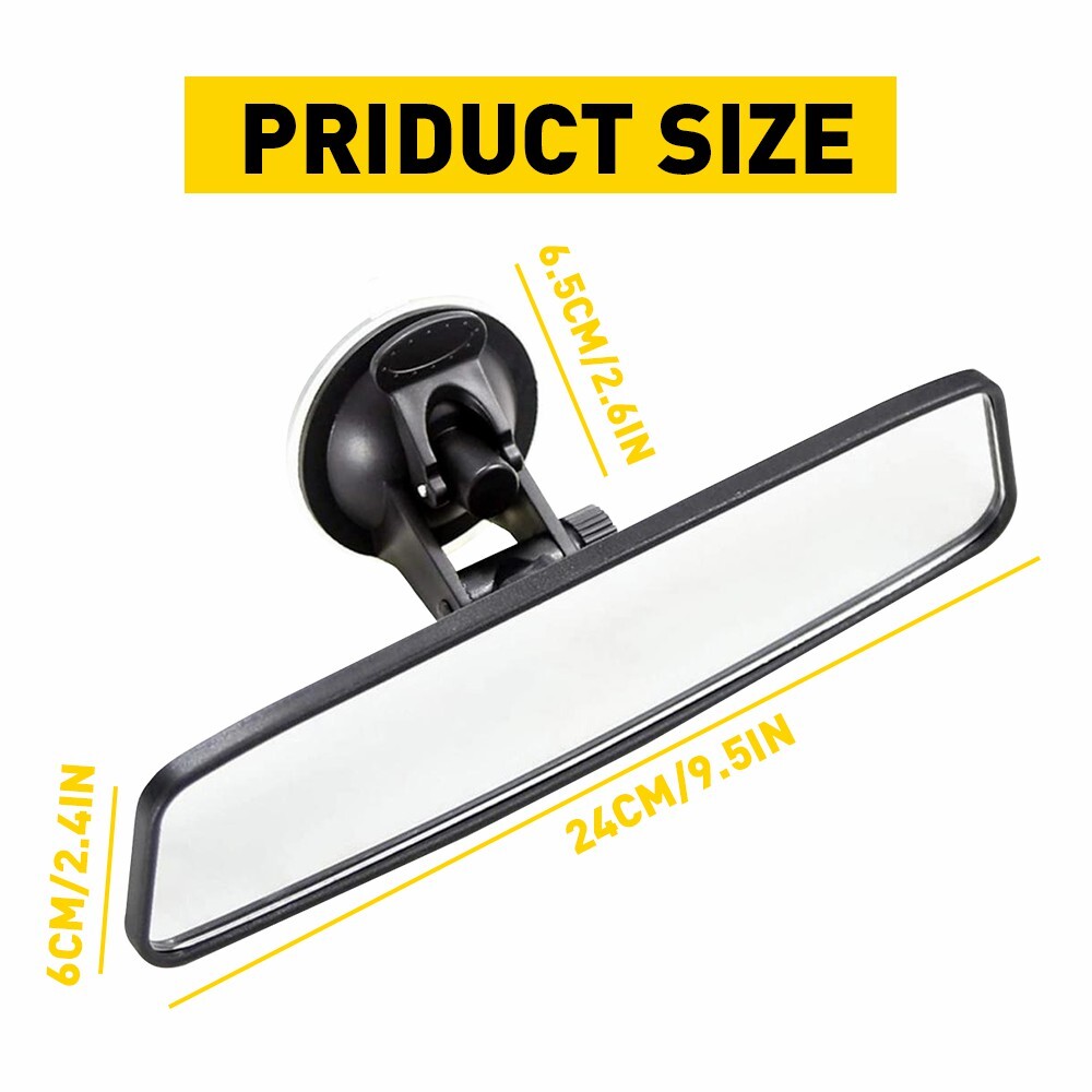 Car Interior Rear View Mirror Wide Flat Suction Cup Universal Angle Adjustable