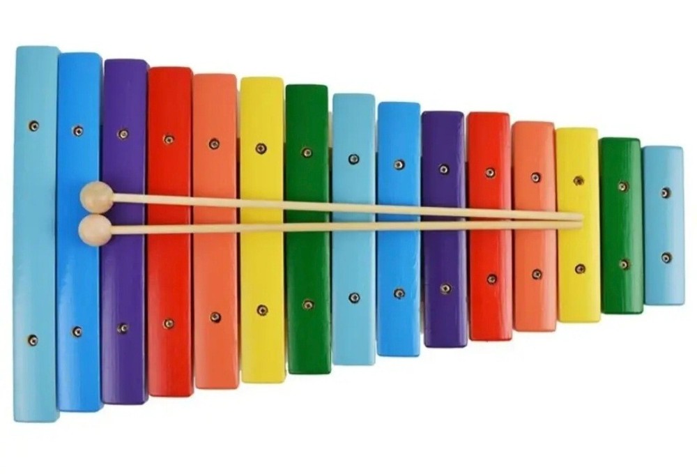 Rainbow Xylophone 15 Note, Two Octaves G-G Colour-Coded with Beaters - A-Star