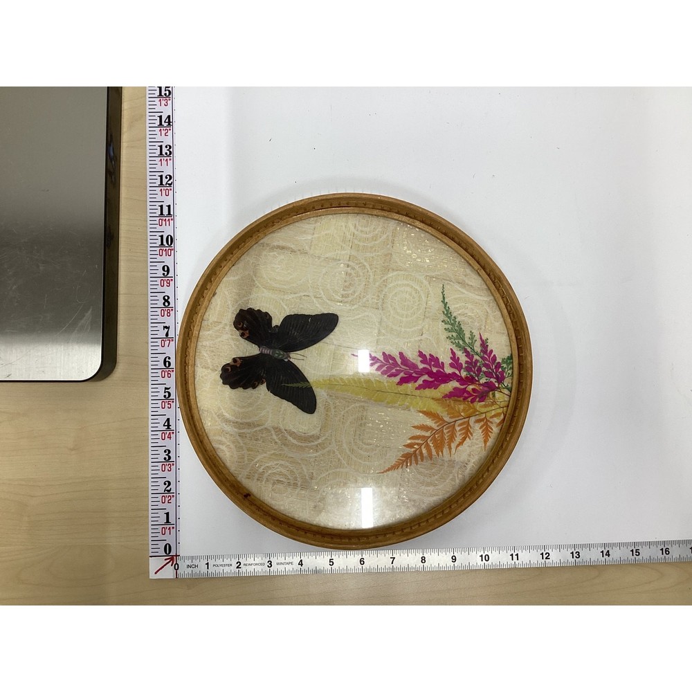 Sears Bamboo Round Tray Butterfly Floral
