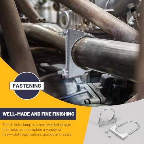 2Pcs (76mm) Exhaust U Clamps, U Bolt Muffler Clips, Silver Steel, Automotive 3"