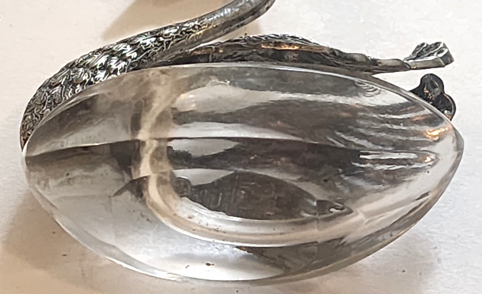 PAIR of .800 SILVER & CRYSTAL SWAN SALT CELLARS with .800 SILVER SPOONS STERLING