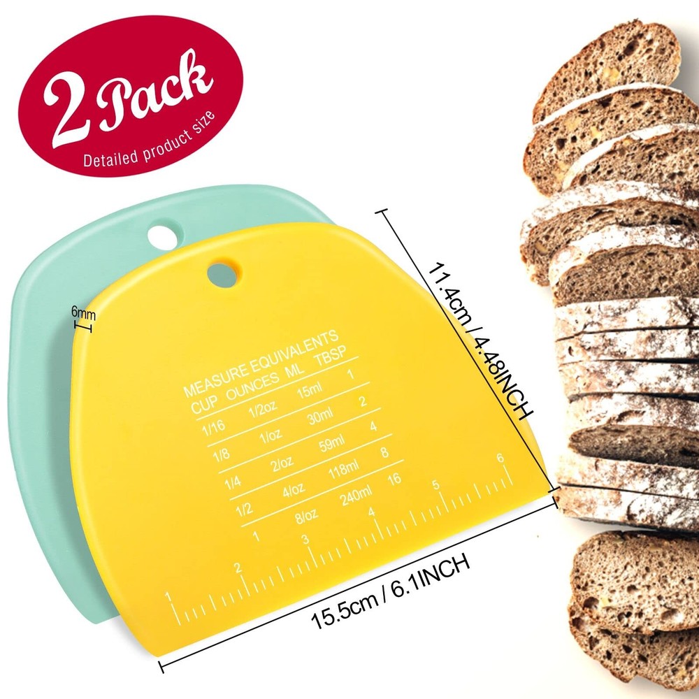2 Pieces Dough Cutter, Bench Scraper Plastic, Sourdough Scraper, Dough Scrape...
