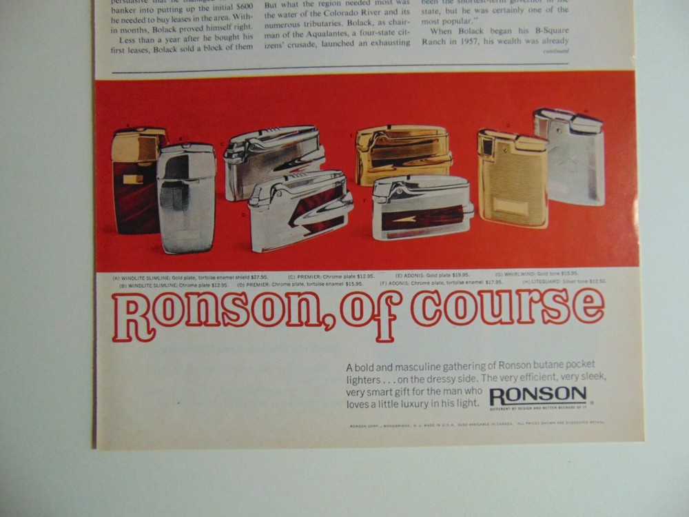 1970 RONSON LIGHTER OF COURSE! print ad