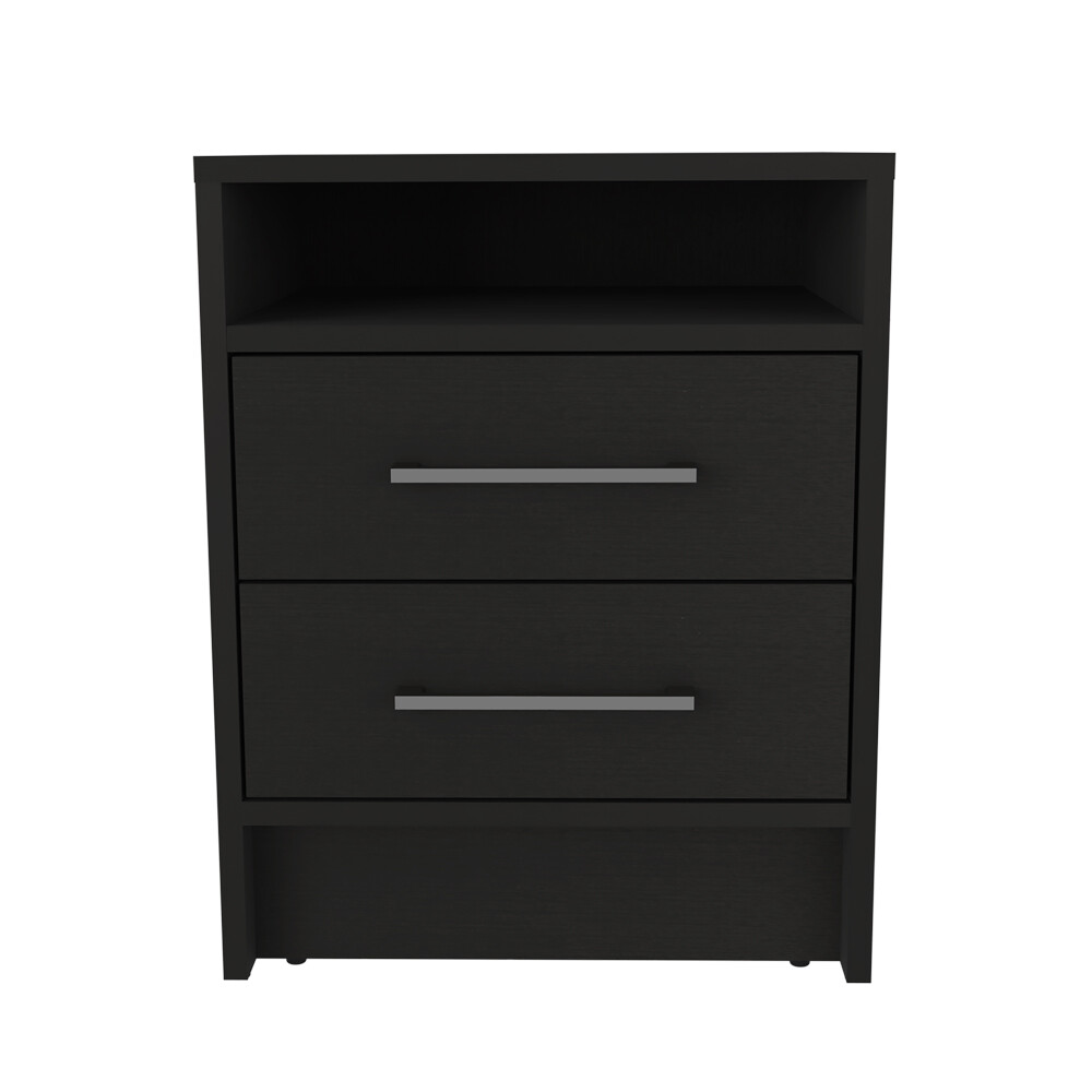 Modern Bedroom Nightstand Bedside Table Storage W/ 2 Drawers Display Open Shelf
