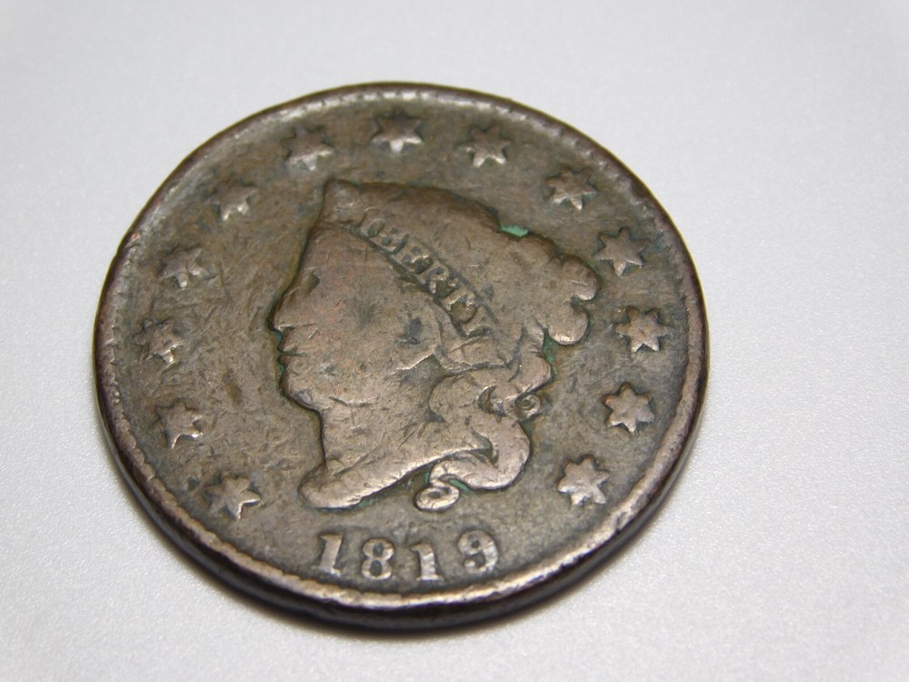 OLD US COPPER COINS 1819 CORONET HEAD LARGE CENT