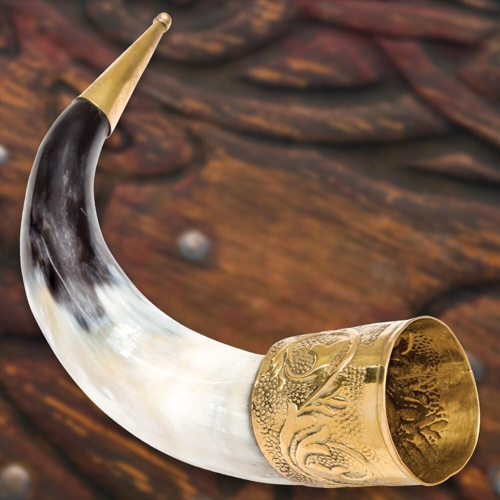 Natural Chieftain Medieval Viking Horn Ale Beer New with Brass Accents