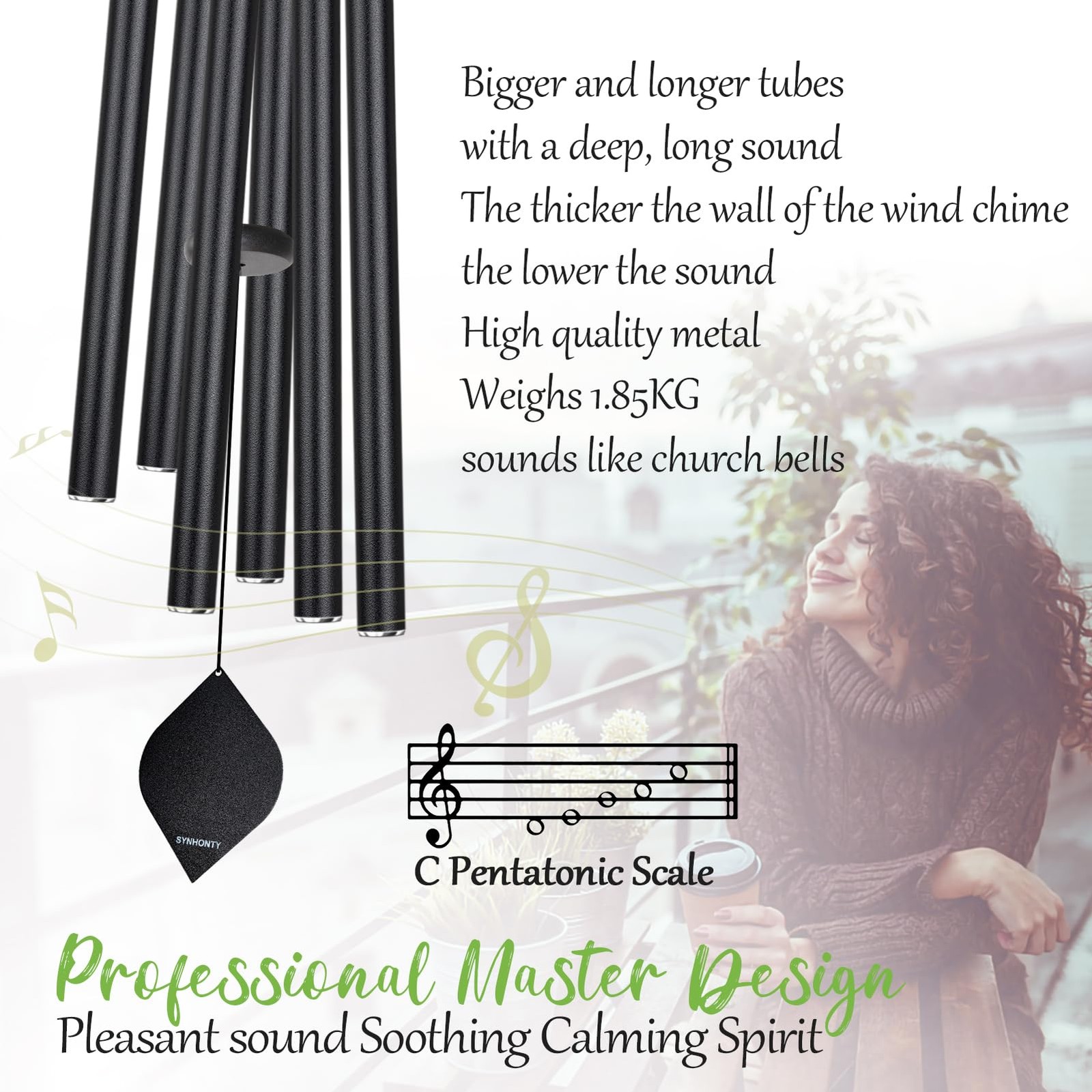 Large Wind Chimes for Outside Deep Tone,50" WindChimes Outdoors Unique Black