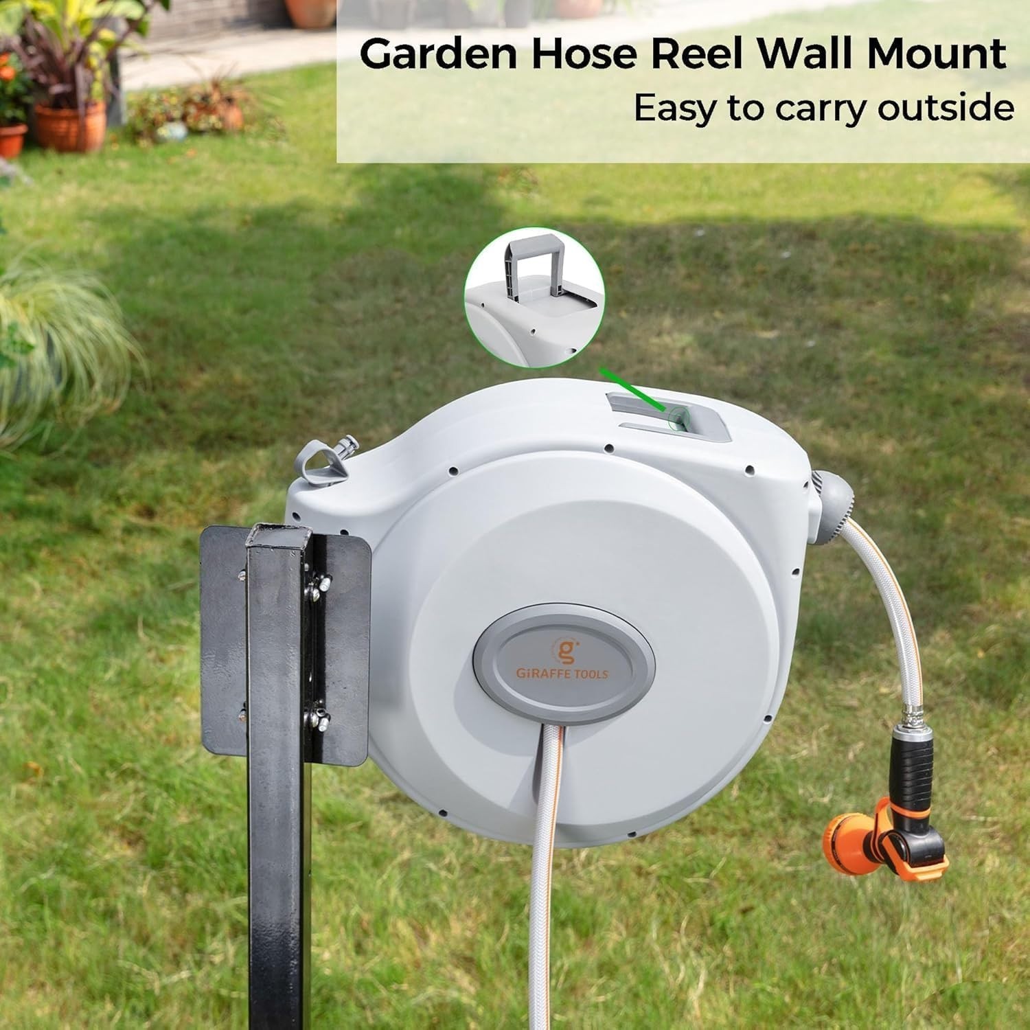 Giraffe Tools Retractable Garden Hose Reel 5/8in 60-115ft Water Hose Wall Mount