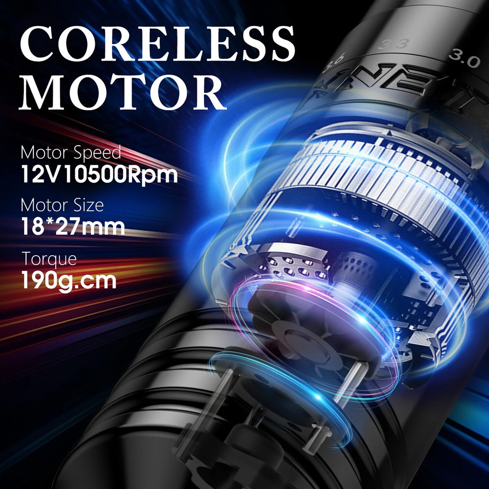 Wireless Tattoo Machine Pen 7 Adjustable Stroke 2.4-4.2mm With Extra Grip