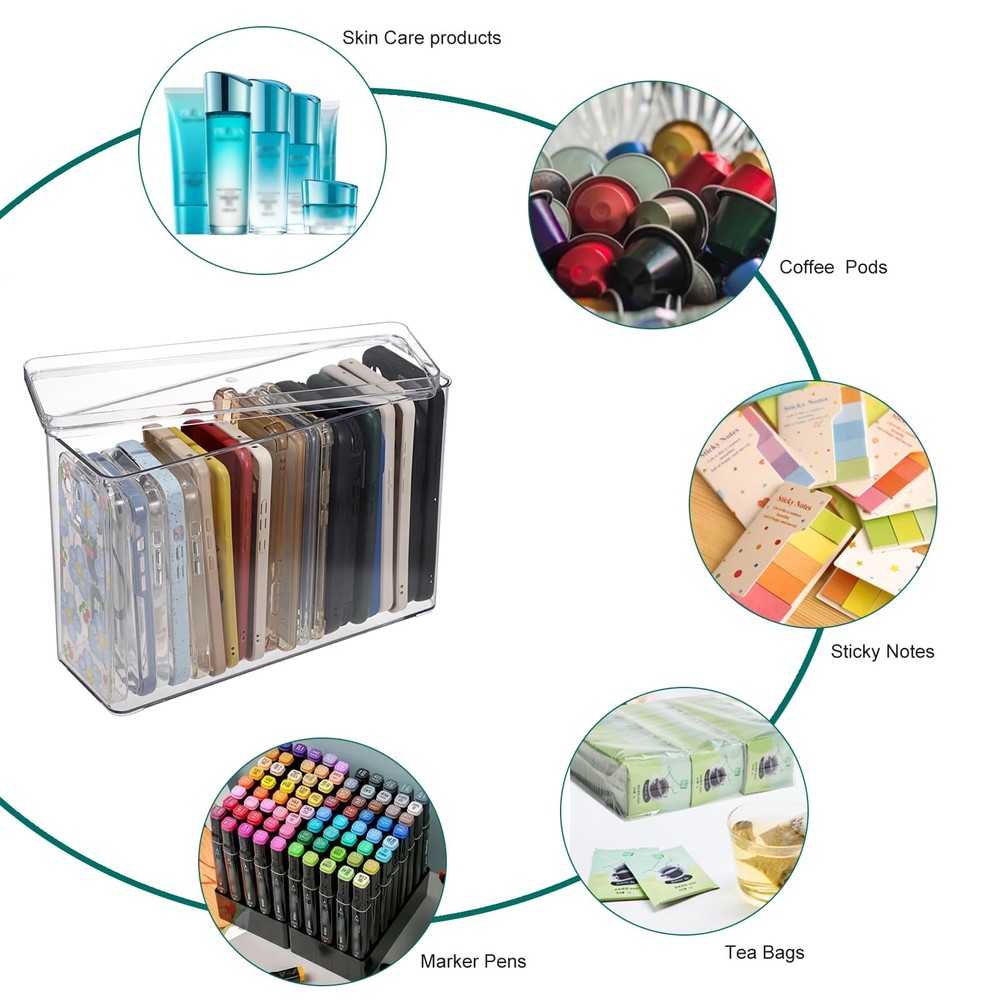 Clear Phone Case Organizer Stackable Storage Box with Lid for Cell Phone Case...