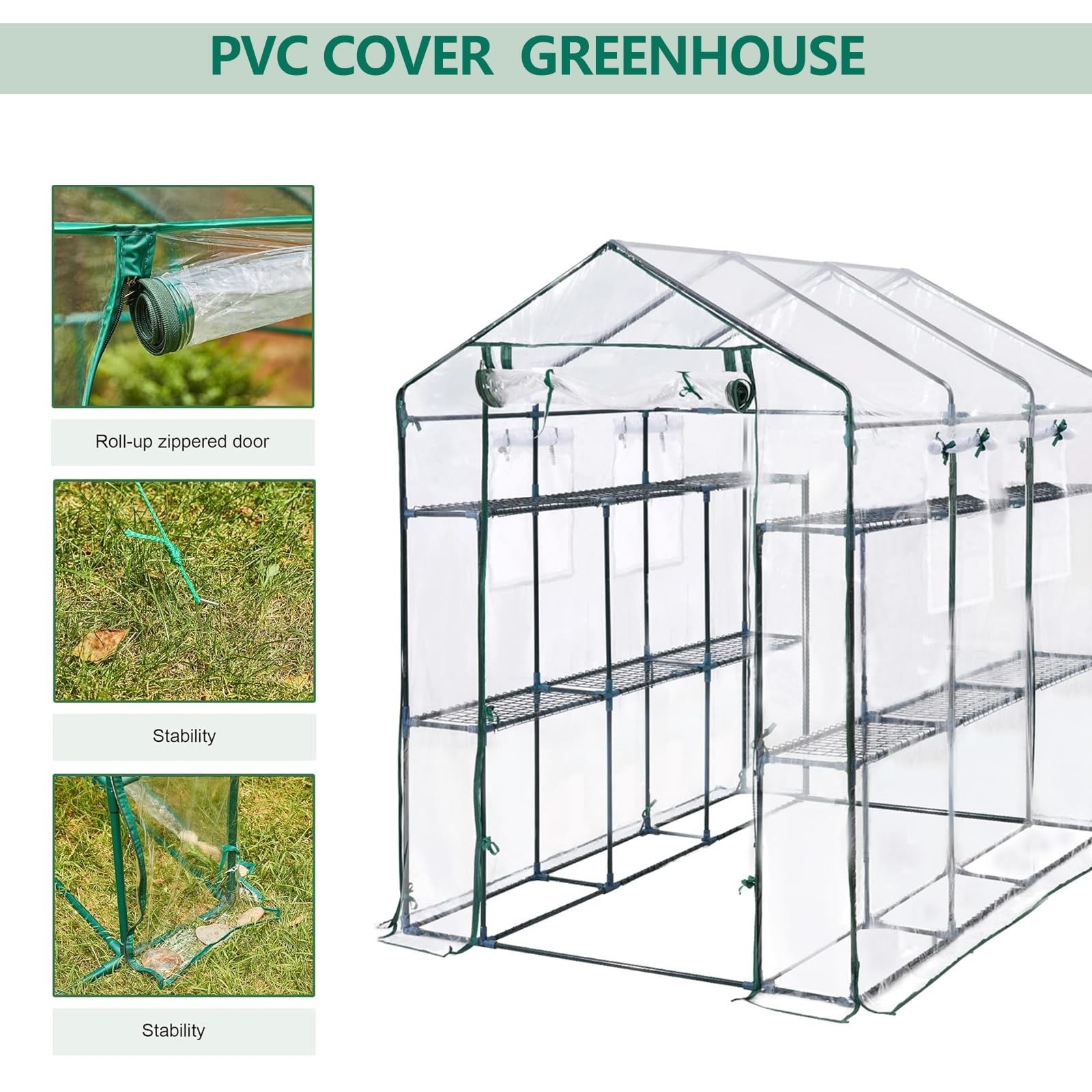 Large 56x85x76" Portable Greenhouse with 8 Shelves, PE Cover Outdoor Garden Use