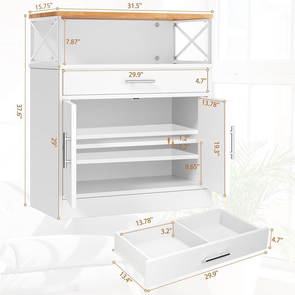 Kitchen Buffet Cabinet with Adjustable Shelf, Modern Kitchen Storage Cabinet,...