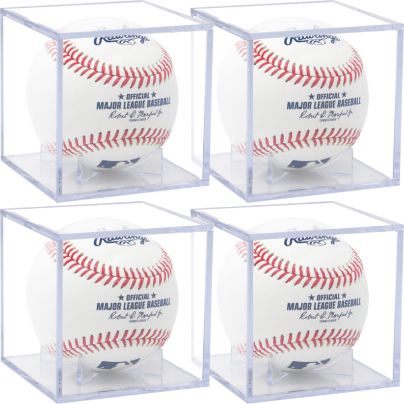 (100 Pack) UV-Protected Acrylic Baseball Display Case Cubes With Stand (Bulk)