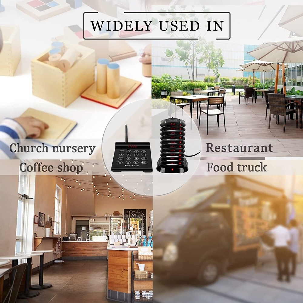 Retekess TD164 Wireless Paging Queuing Calling System Restaurant 10Coaster Pager
