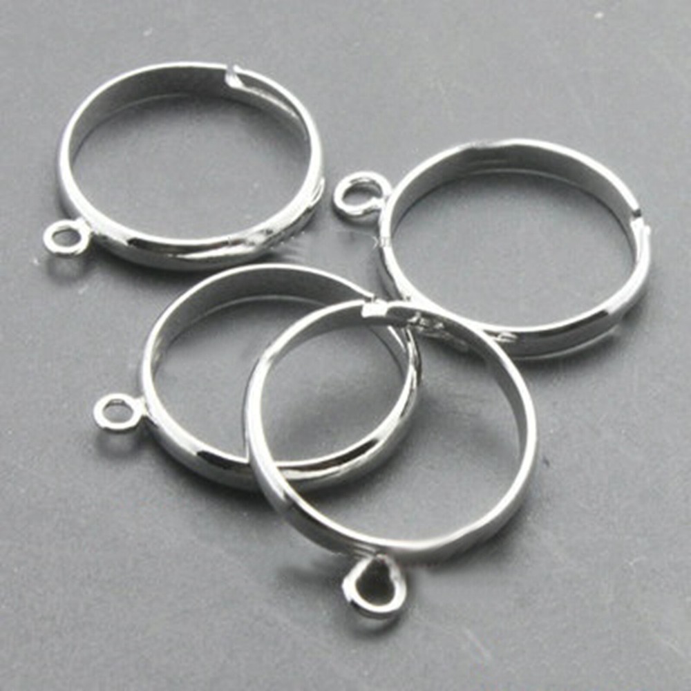 10Pcs Silver Gold Tone Brass Base Adjustable Ring Blanks With Loop Ring Making