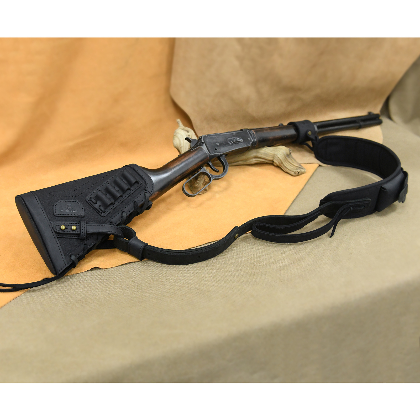 No Drilling Leather Rifle Buttstock, Sling Straps with Sling Loop for .308.22LR