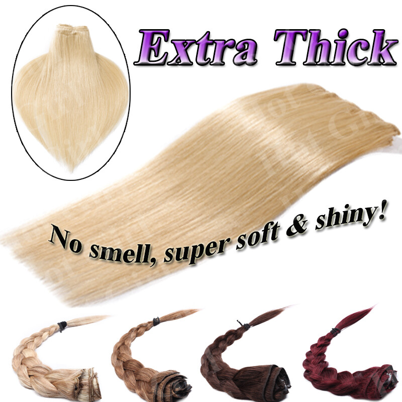 Real THICK 160g++ Double Weft Clip In Remy Human Hair Extensions Full Head XL462