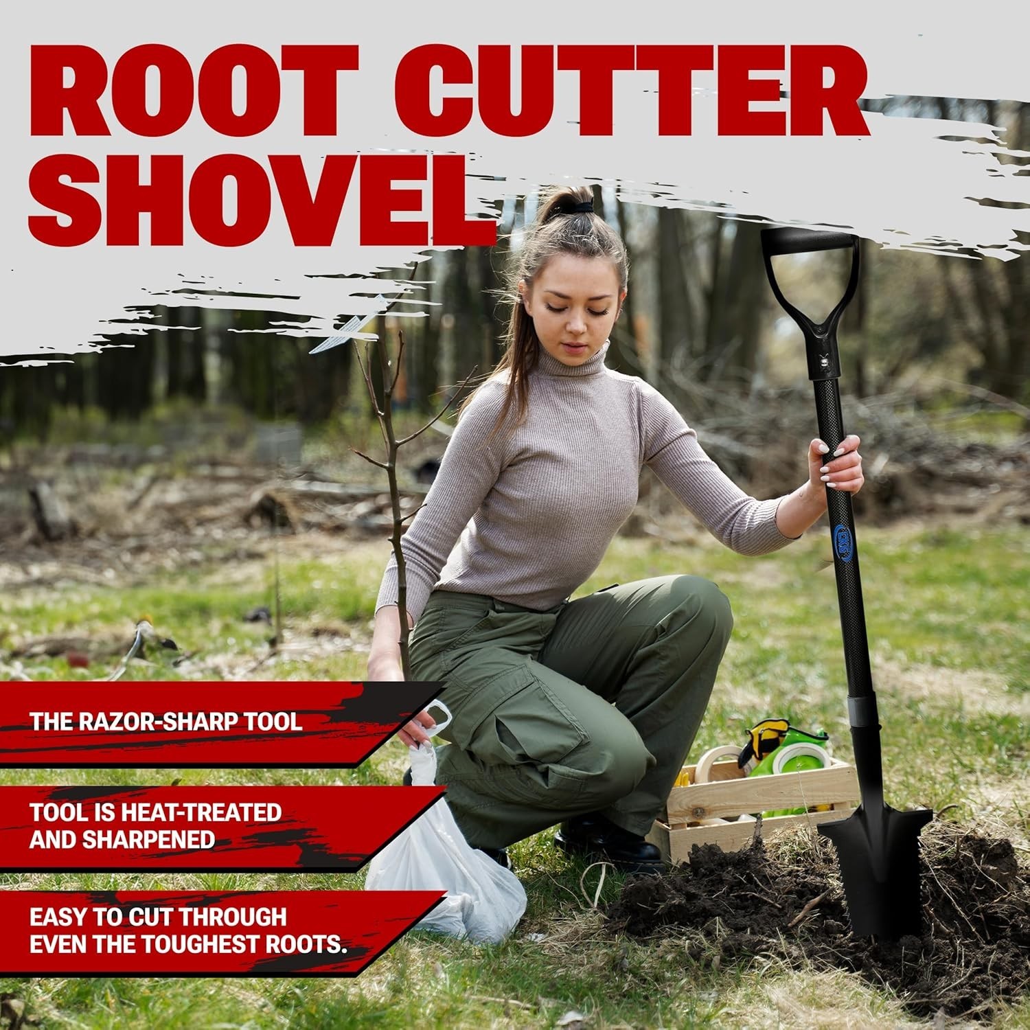 Carbon Metal Detecting Shovel Digging Tool W/ Double Serrated Blade –