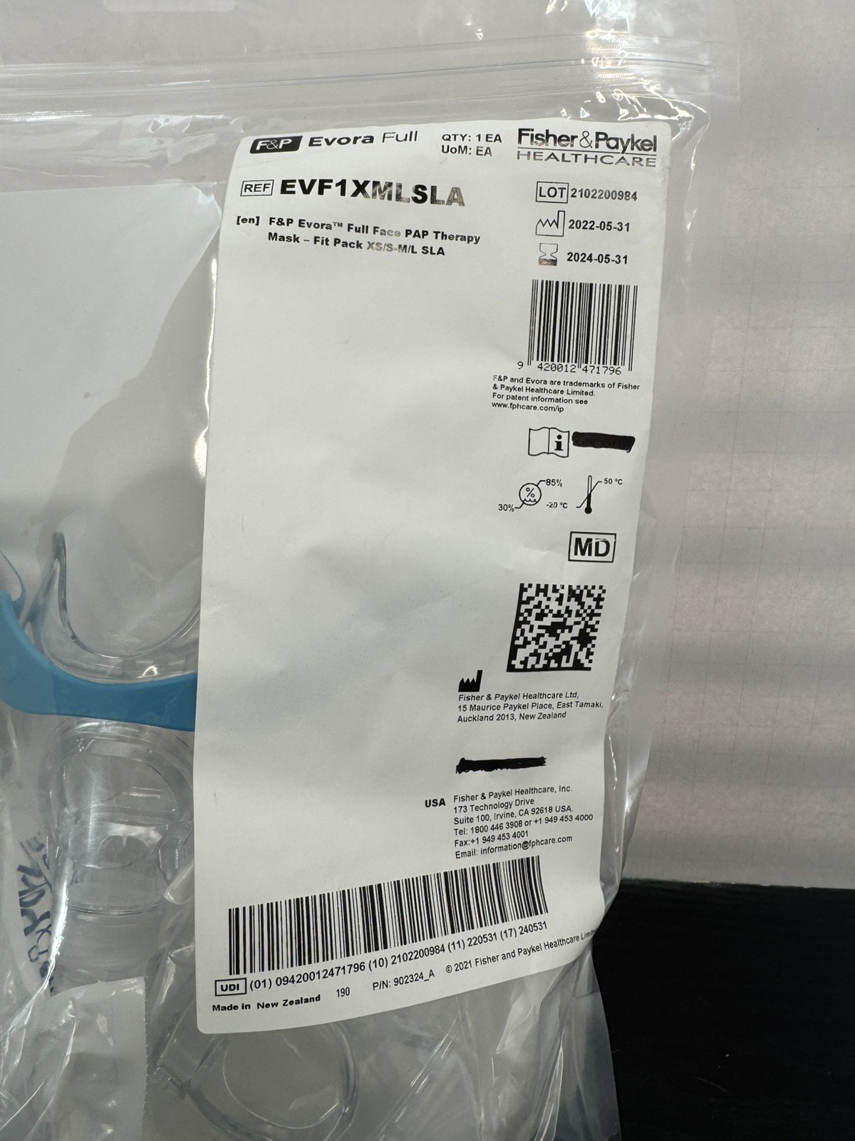 F&P Evora Full Face System Fit Pack Size Fit XS S-M Large