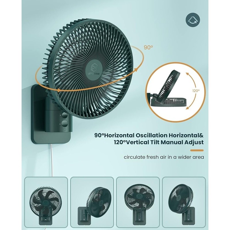 Wall Mount Oscillating Fan Remote Control Adjustable Tilt Timer 4 Speed New