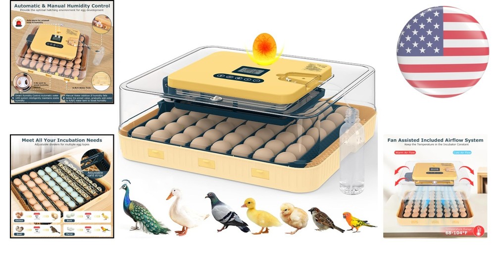 56-Egg Incubator: Temp & Humidity Control, Automatic Turner & 360° View