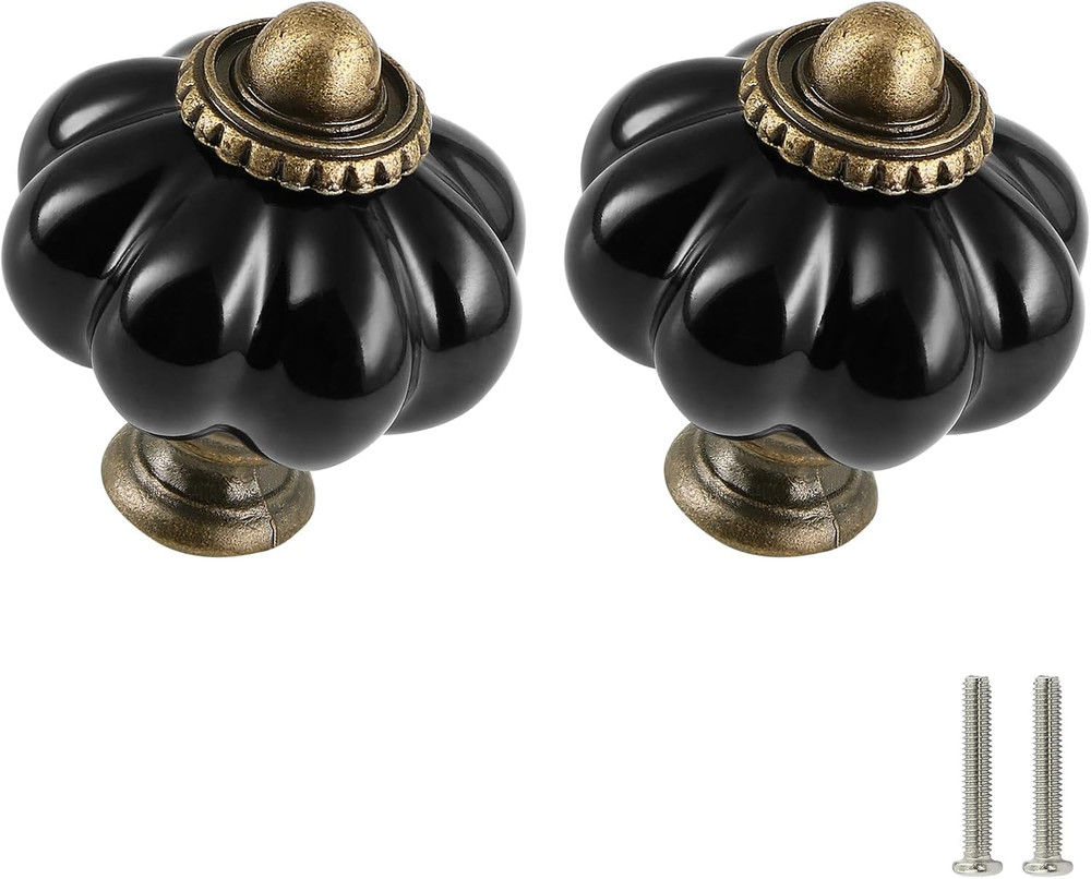 Black Pumpkin Knobs 6 Pack Ceramic Cabinet Knobs Vintage Drawer Pulls - Antique