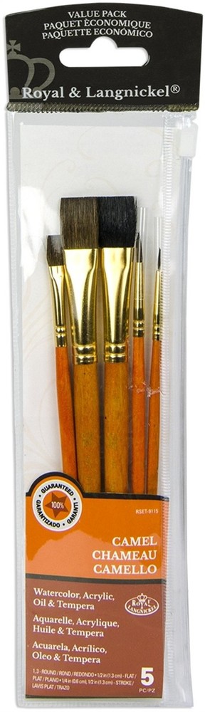 Royal Brush 9115 Sable/Camel Value Pack Brush Set-5/Pkg (3Pk)