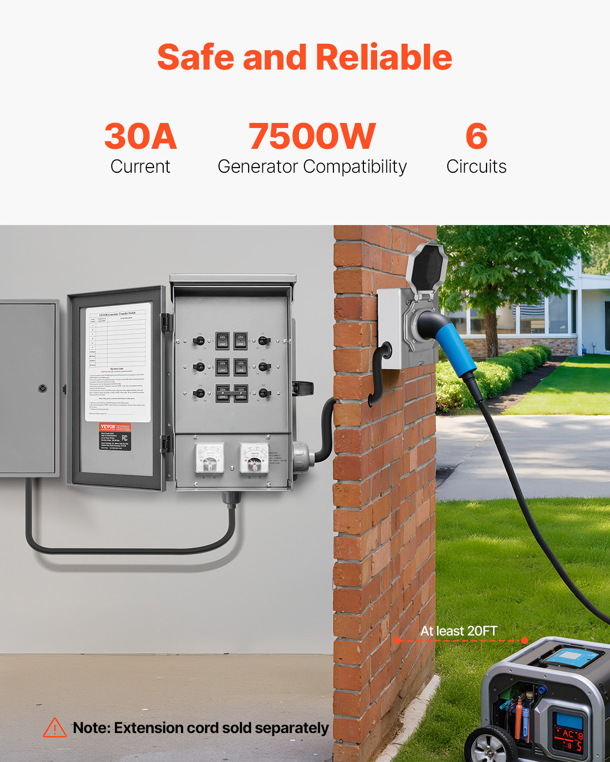 VEVOR Manual Transfer Switch 30A Generator Transfer Switch Kit NEMA 3R 7500W