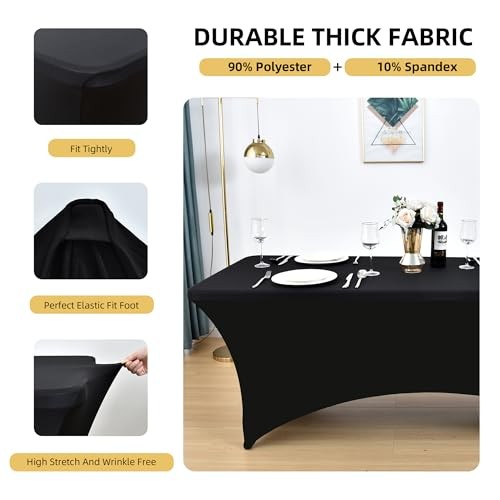 2-Pack 8ft Spandex Table Covers for Rectangle Folding 8-foot | 2-pack Black