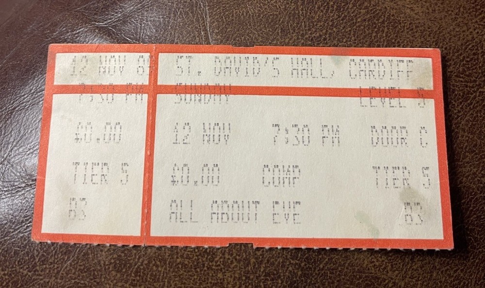 ALL ABOUT EVE RARE UNUSED CONCERT TICKET CARDIFF, WALES 11/12/1989