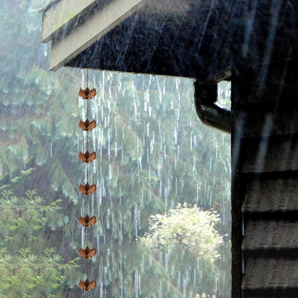 Lotus Rain Chain 12 Cups Decorative Replacement For Gutter Downspout 8.5' 12PC