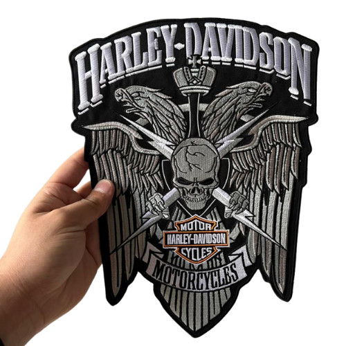 HARLEY DAVIDSON Skull Eagle Wing Large 12" Logo Iron on Embroidered Back patch