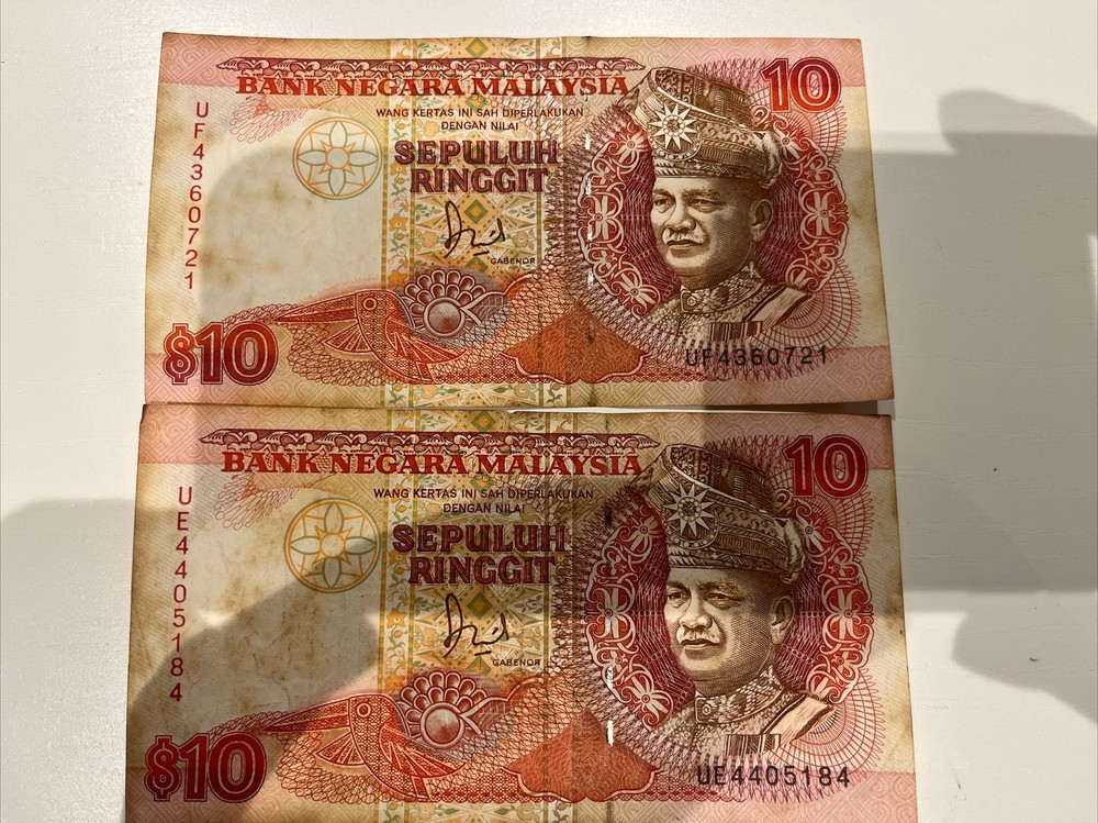 2x $10 Sepuluh Ringgit Malaysia Bank Notes (1990s) Uncirculated