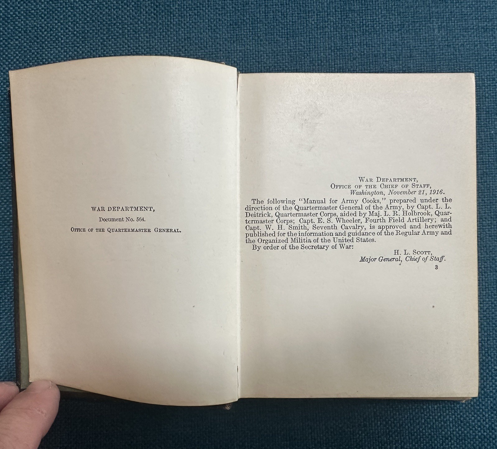 1916 Manual For Army Cooks, War Department, Doc. No: 564, Quartermaster General