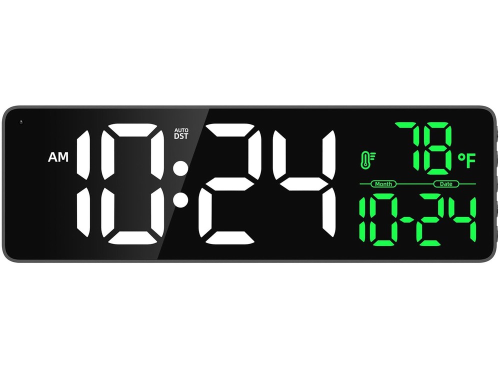 Large LED Digital Wall Clock with Date, Temperature, Auto-Brightness, Auto-DS...