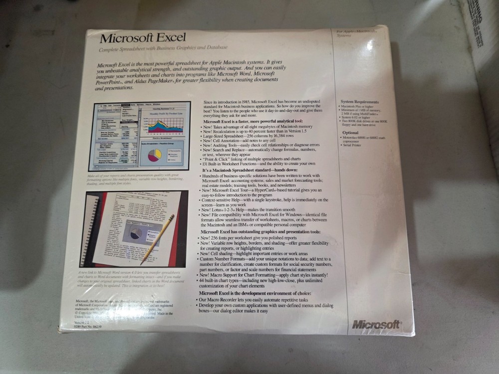 Apple Macintosh Microsoft Excel Version 2.2 - Sealed NOS