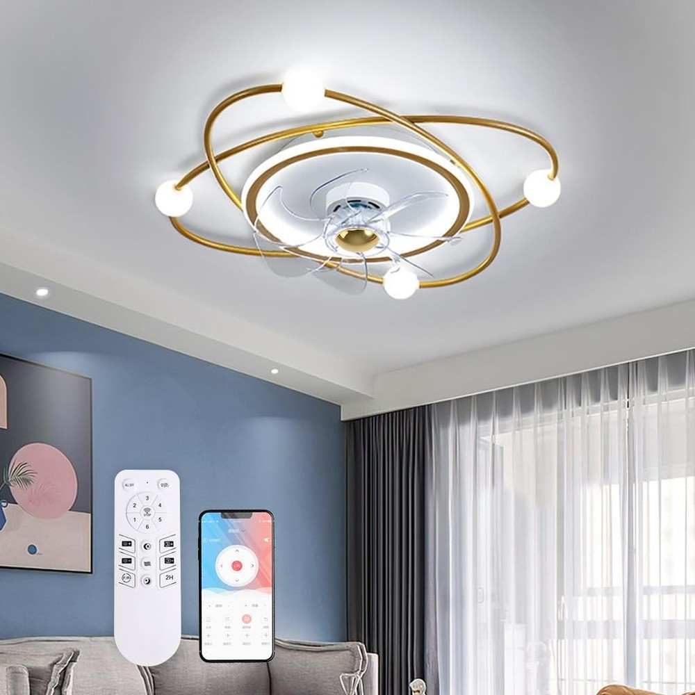 Recessed Ceiling Fan Light Creative Design Studyroom 3-colour Light Dimmable