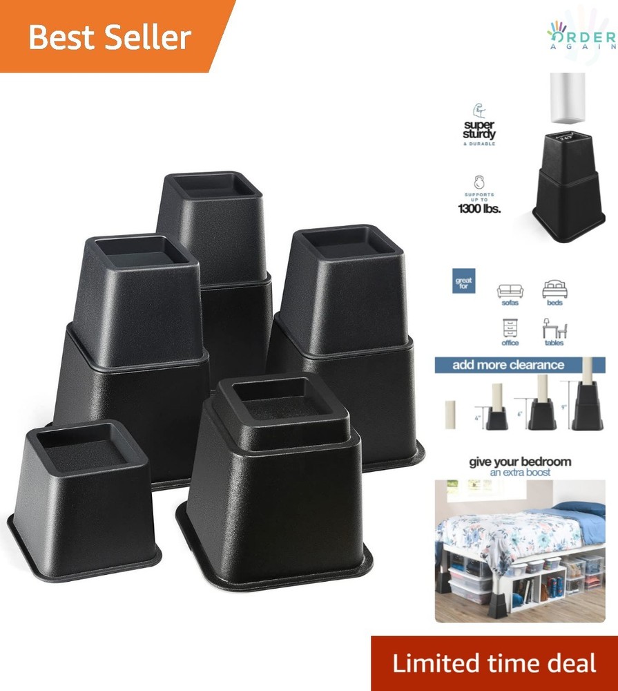 Adjustable Bed Risers Heavy Duty Stackable Supports 1300 lbs Under Bed Storage