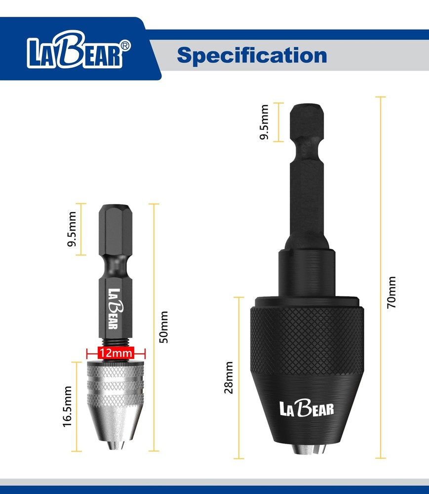 Keyless Drill Chuck Adapter 1/4 Hex Shank 0.3-3.2mm Mini Drill Bits