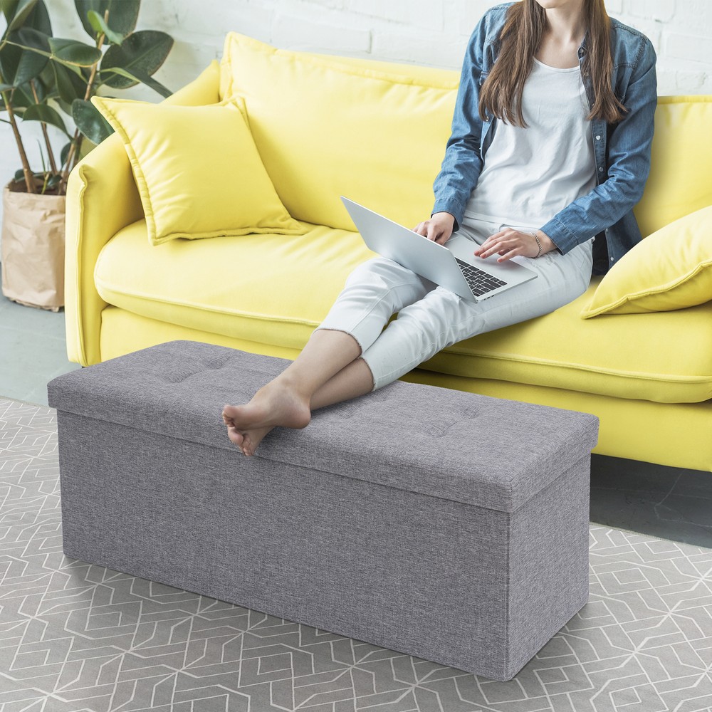 Durable 43" Storage Ottoman Bench Storage Stools Footrest Dark Grey Footstools