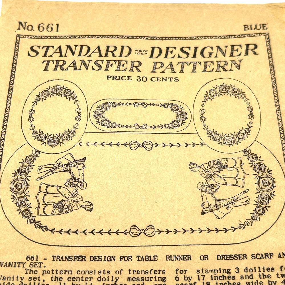 Standard Designer Antique 1920's Transfer Pattern #661 Table Runner HTF RARE